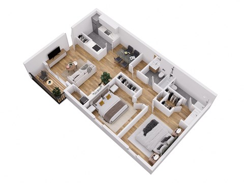 Floor plan for 2 beds, 2 baths, 900 sqft